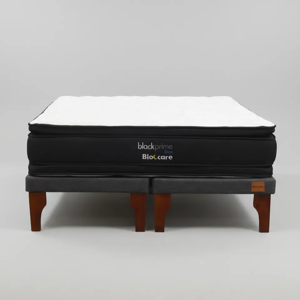 Cama 2 Plaza Box 8 cm + Colchon Black Prime - Modelo Dos - Patas De Madera (Gris) 8