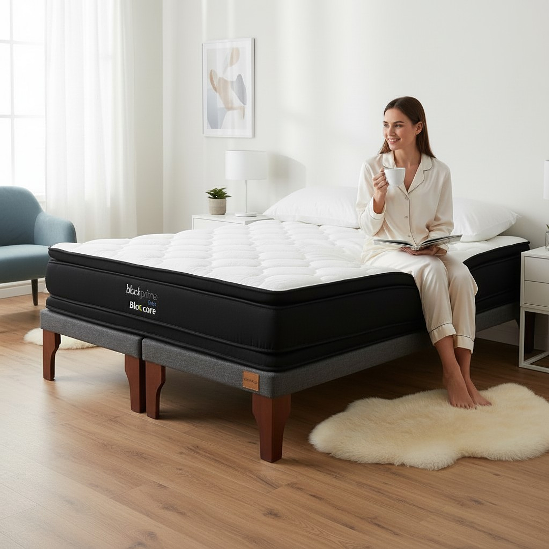 Cama Super King Box 8 cm + Colchon Black Prime - Modelo Dos - Patas De Madera (Gris) 1