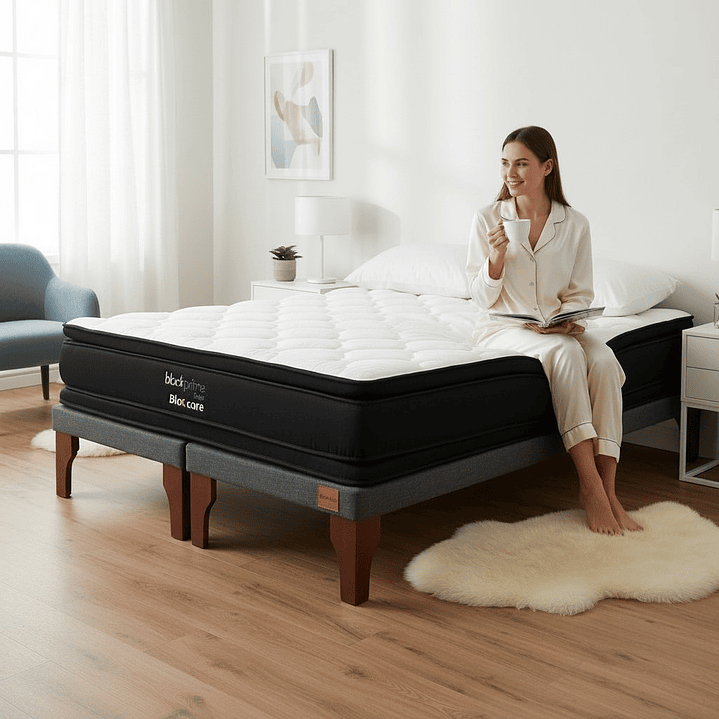 Cama Super King Box 8 cm + Colchon Black Prime - Modelo Dos - Patas De Madera (Gris) 1