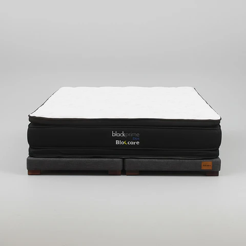 Cama Super King Box 8 cm + Colchon Black Prime - Modelo Dos - Patas De Madera (Gris)