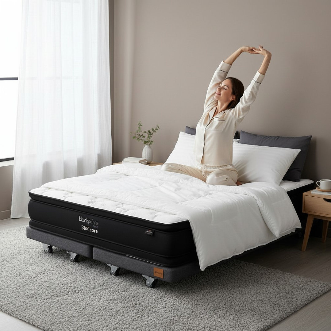 Cama 2 Plaza Box 8 cm + Colchon Black Prime - Modelo Dos - Ruedas A Eleccion (Gris) 1