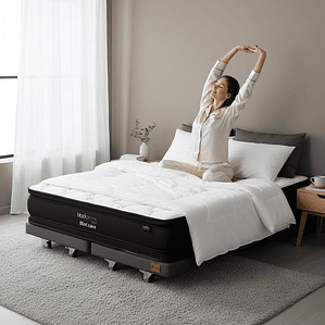 Cama 2 Plaza Box 8 cm + Colchon Black Prime - Modelo Dos - Ruedas A Eleccion (Gris)