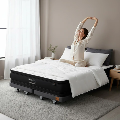 Cama King Box 8 cm + Colchon Black Prime - Modelo Dos - Ruedas A Eleccion (Gris)
