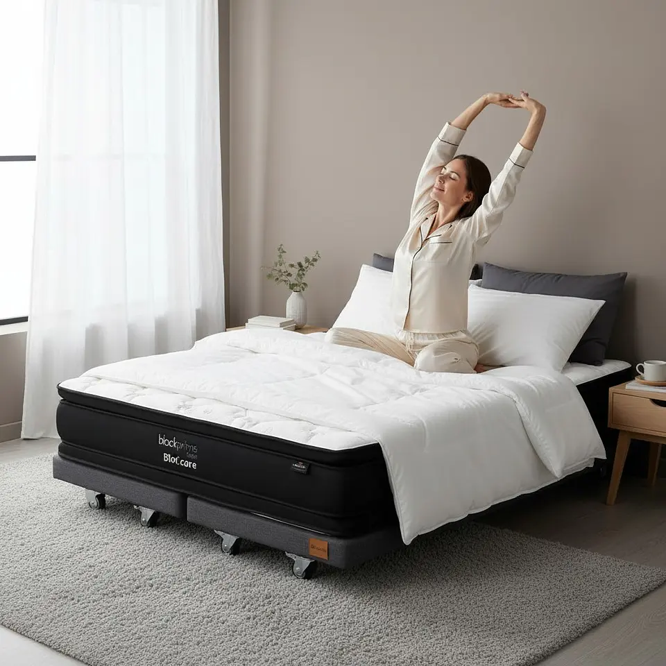 Cama Super King Box 8 cm + Colchon Black Prime - Modelo Dos - Ruedas A Eleccion (Gris) 1