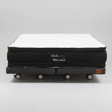 Cama Super King Box 8 cm + Colchon Black Prime - Modelo Dos - Ruedas A Eleccion (Gris)