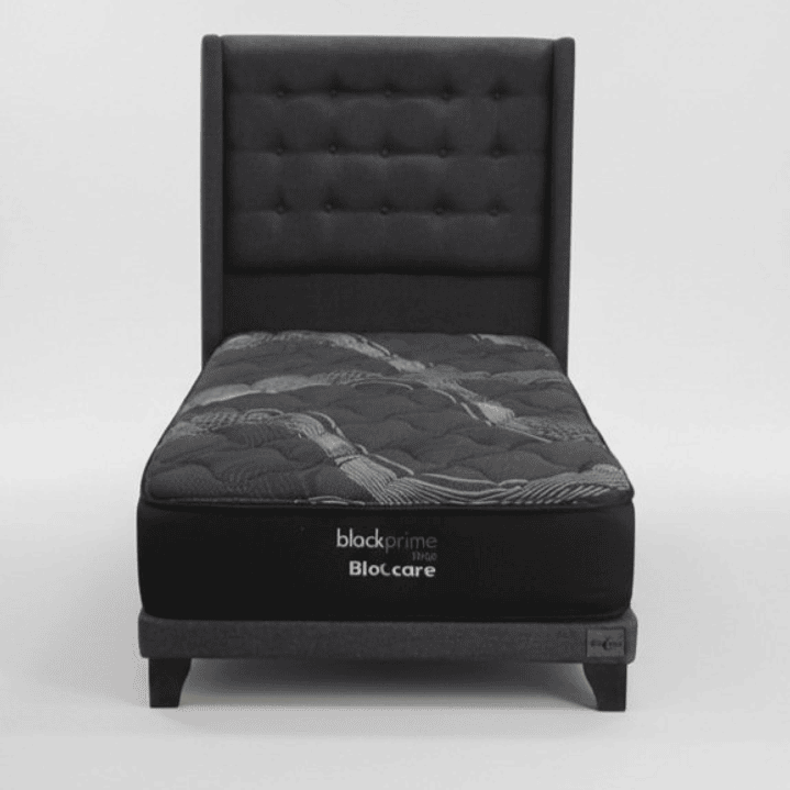 Cama 1.5 Plaza Box 8 cm + Colchon Black Prime - Modelo Uno + Respaldo / Con Patas De Madera (Gris) 4