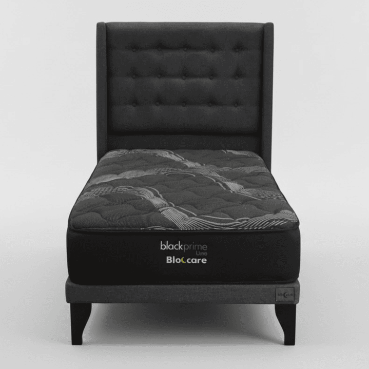 Cama 1.5 Plaza Box 8 cm + Colchon Black Prime - Modelo Uno + Respaldo / Con Patas De Madera (Gris) 6