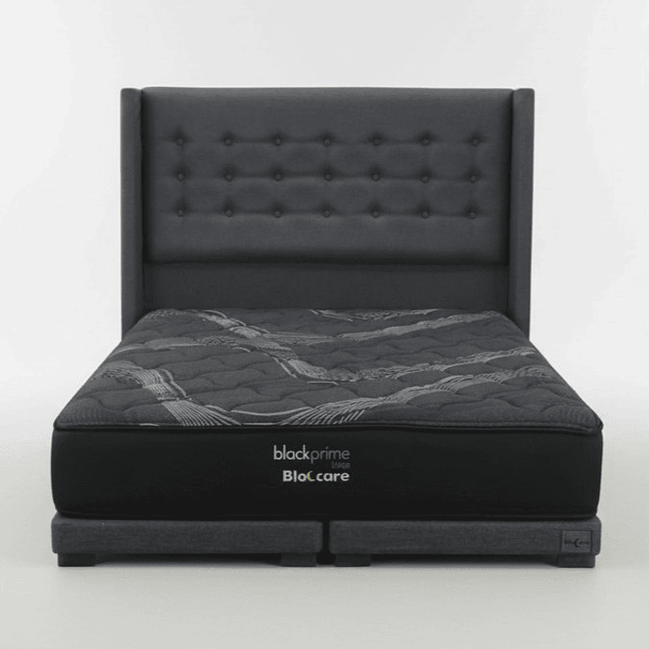 Cama 2 Plaza Box 8 cm + Colchon Black Prime - Modelo Uno + Respaldo / Con Patas De Madera (Gris) 2