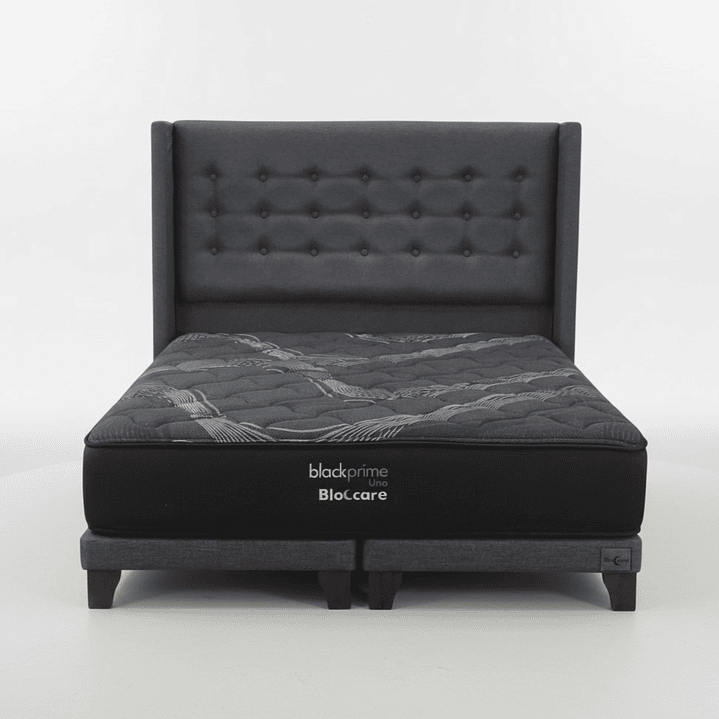 Cama Super King Box 8 cm + Colchon Black Prime - Modelo Uno + Respaldo / Con Patas De Madera (Gris) 4