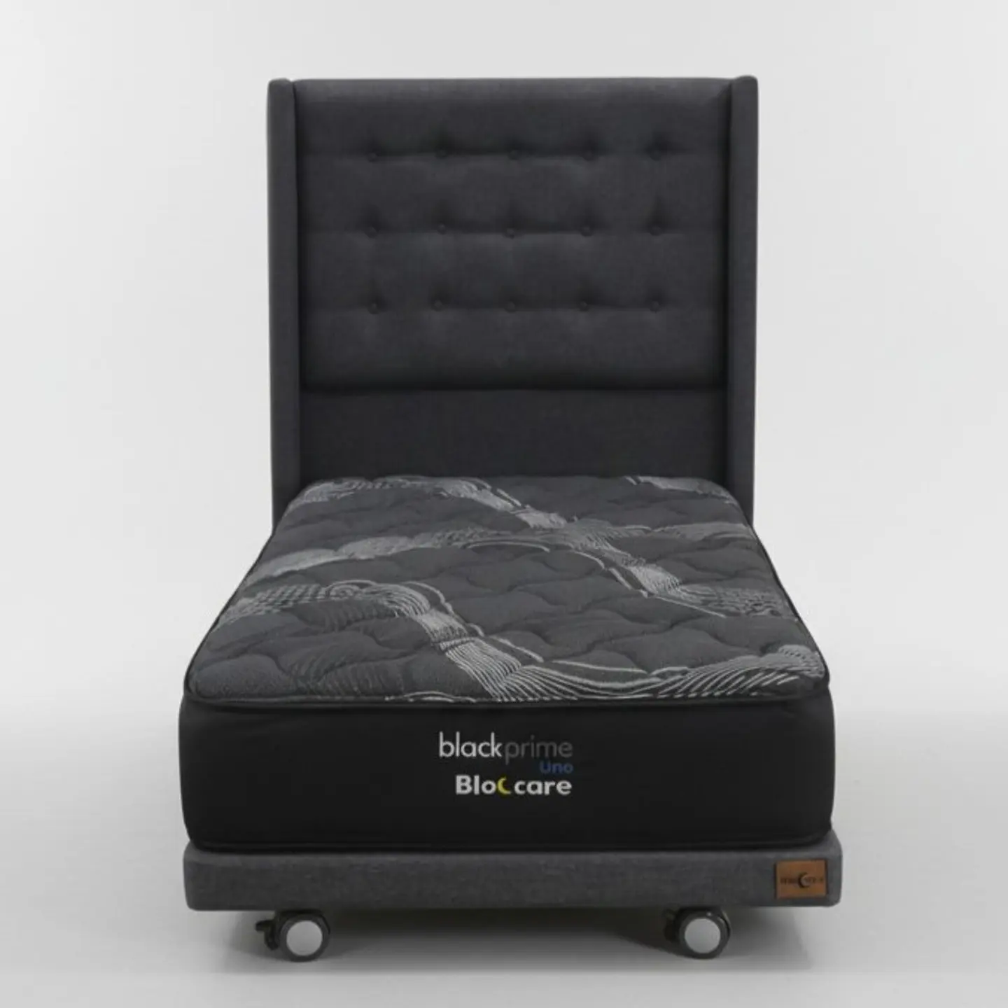 Cama 1 Plaza Box 8 cm + Colchon Black Prime - Modelo Uno+ Respaldo / Con Ruedas A Eleccion (Gris) 2