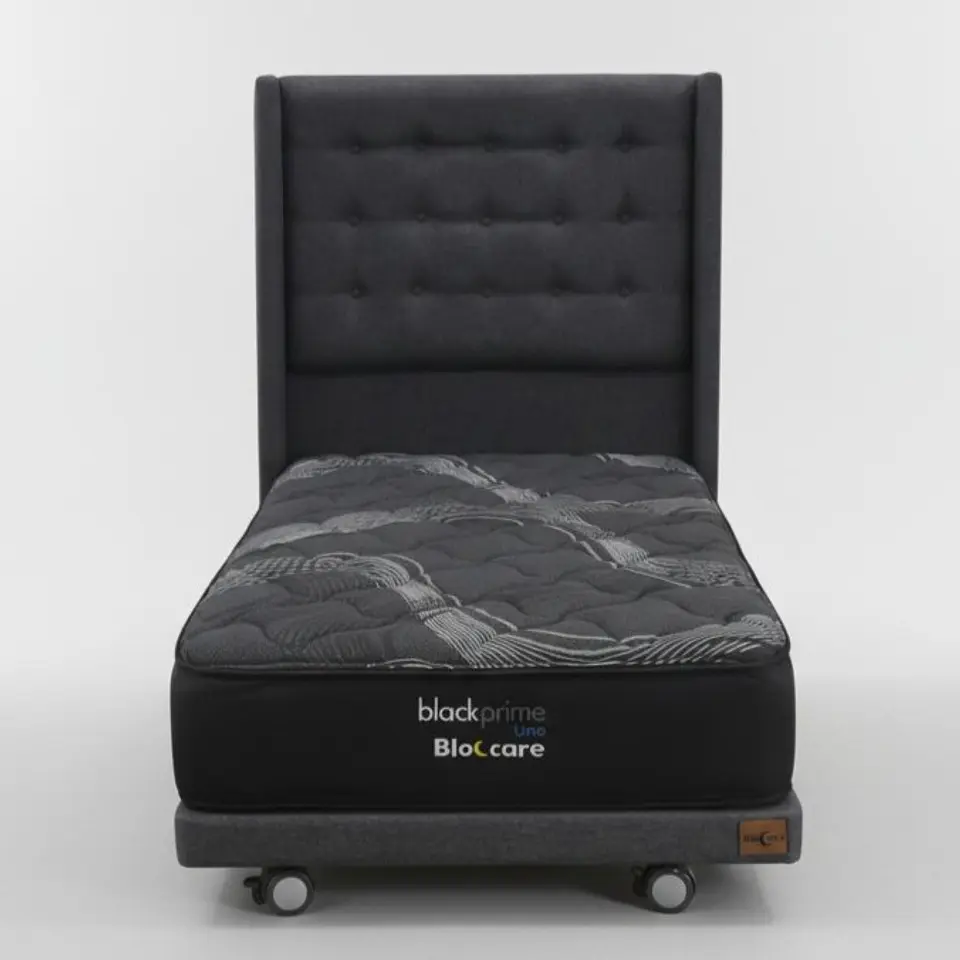 Cama 1 Plaza Box 8 cm + Colchon Black Prime - Modelo Uno+ Respaldo / Con Ruedas A Eleccion (Gris) 2