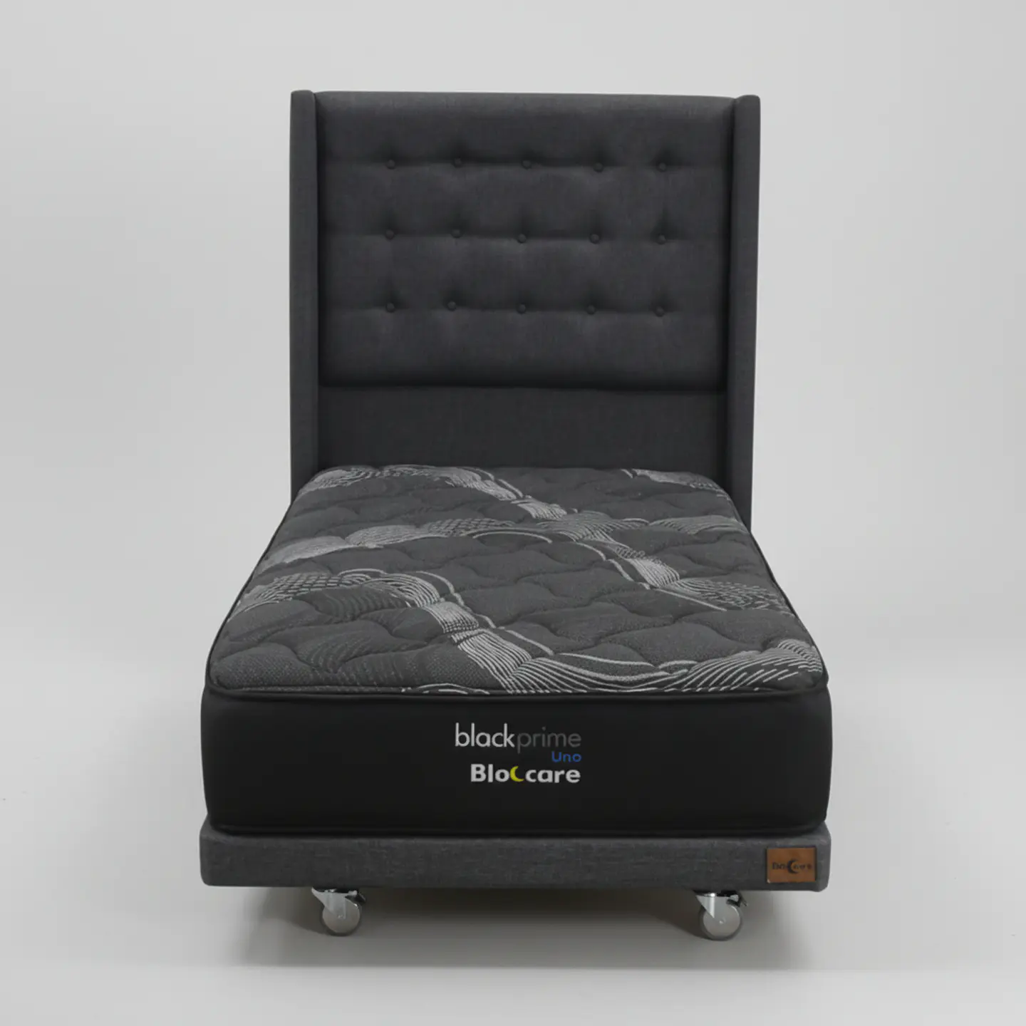 Cama 1 Plaza Box 8 cm + Colchon Black Prime - Modelo Uno+ Respaldo / Con Ruedas A Eleccion (Gris) 4