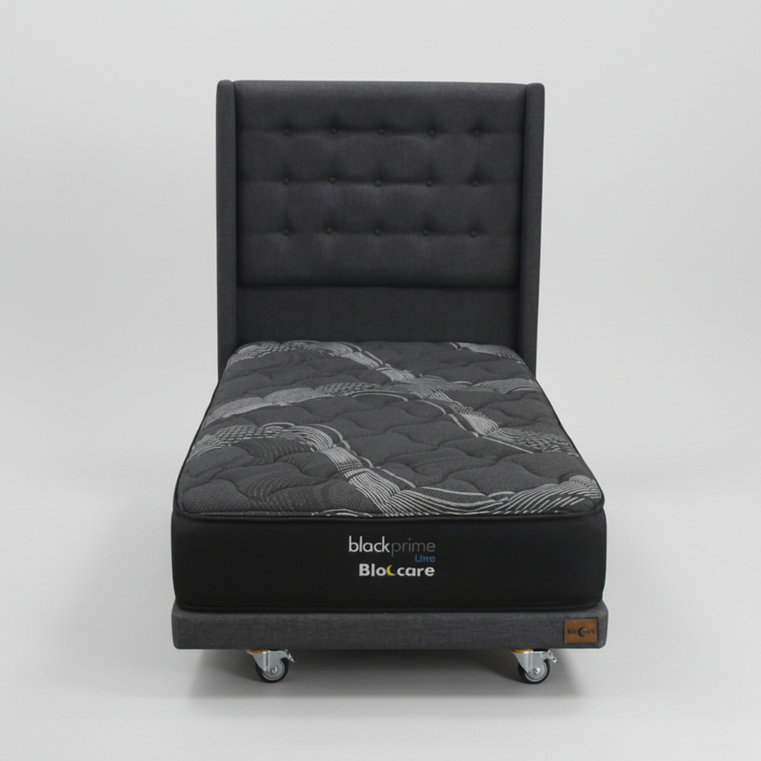 Cama 1 Plaza Box 8 cm + Colchon Black Prime - Modelo Uno+ Respaldo / Con Ruedas A Eleccion (Gris) 6