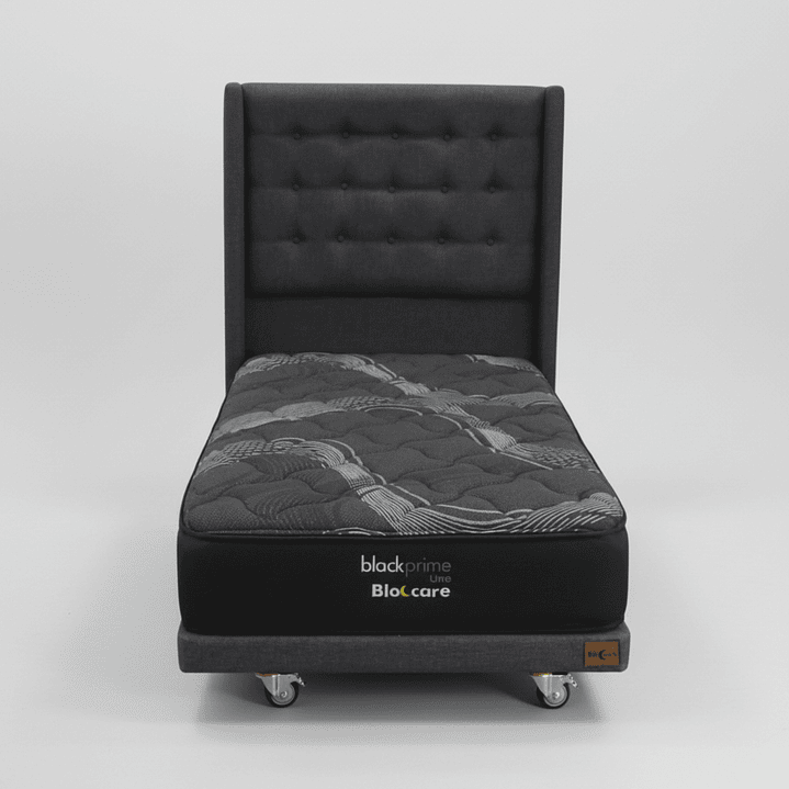 Cama 1 Plaza Box 8 cm + Colchon Black Prime - Modelo Uno+ Respaldo / Con Ruedas A Eleccion (Gris) 6