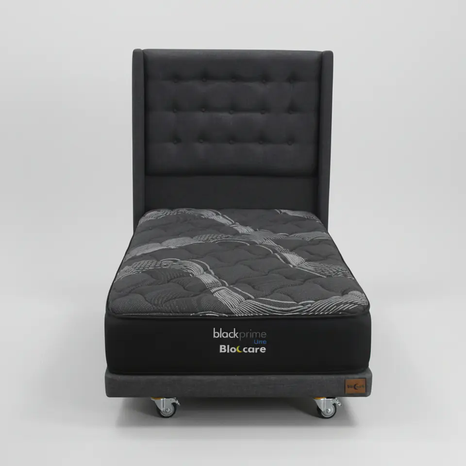 Cama 1 Plaza Box 8 cm + Colchon Black Prime - Modelo Uno+ Respaldo / Con Ruedas A Eleccion (Gris) 6