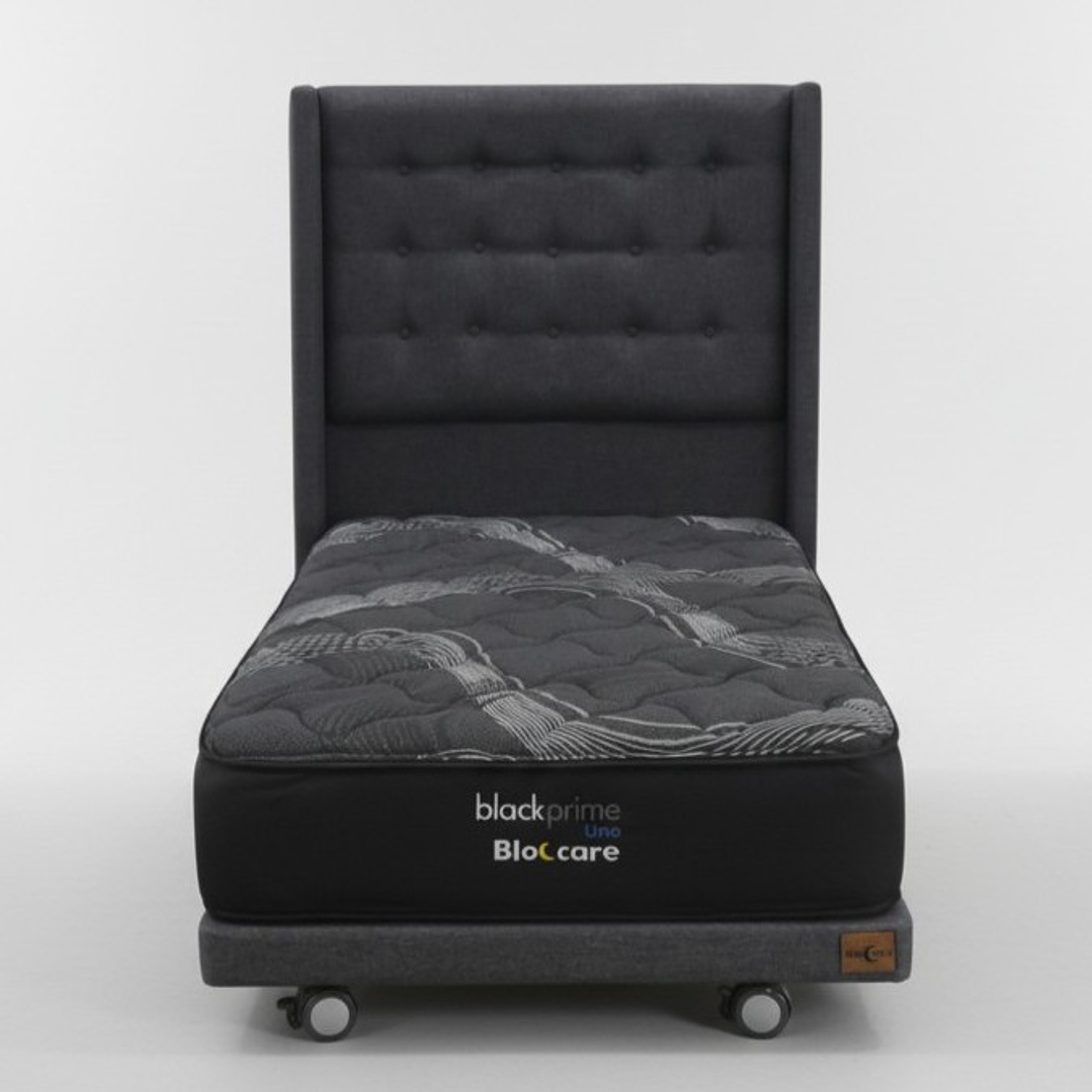 Cama 1.5 Plaza Box 8 cm + Colchon Black Prime - Modelo Uno+ Respaldo / Con Ruedas A Eleccion (Gris) 2