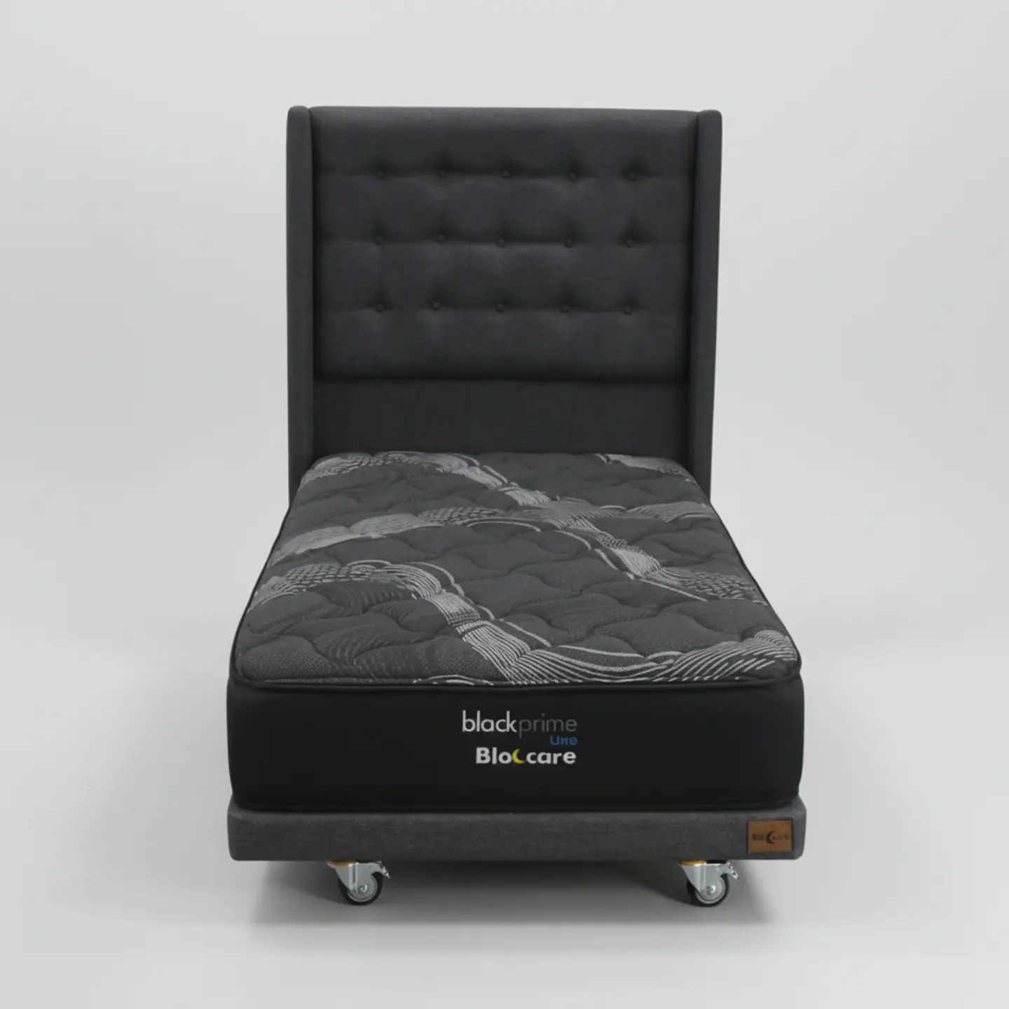 Cama 1.5 Plaza Box 8 cm + Colchon Black Prime - Modelo Uno+ Respaldo / Con Ruedas A Eleccion (Gris) 6