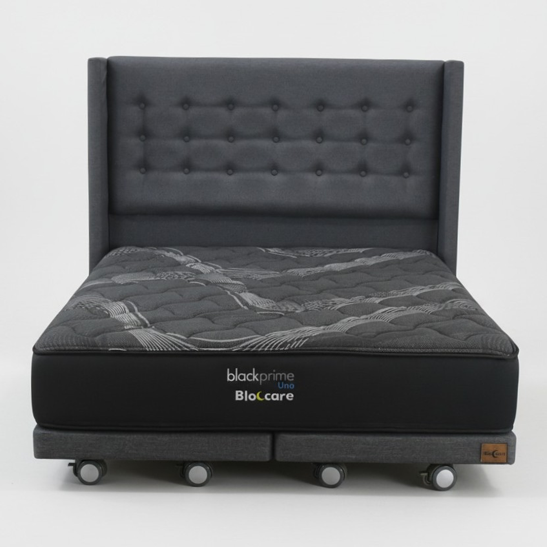 Cama 2 Plaza Box 8 cm + Colchon Black Prime - Modelo Uno+ Respaldo / Con Ruedas A Eleccion (Gris) 3