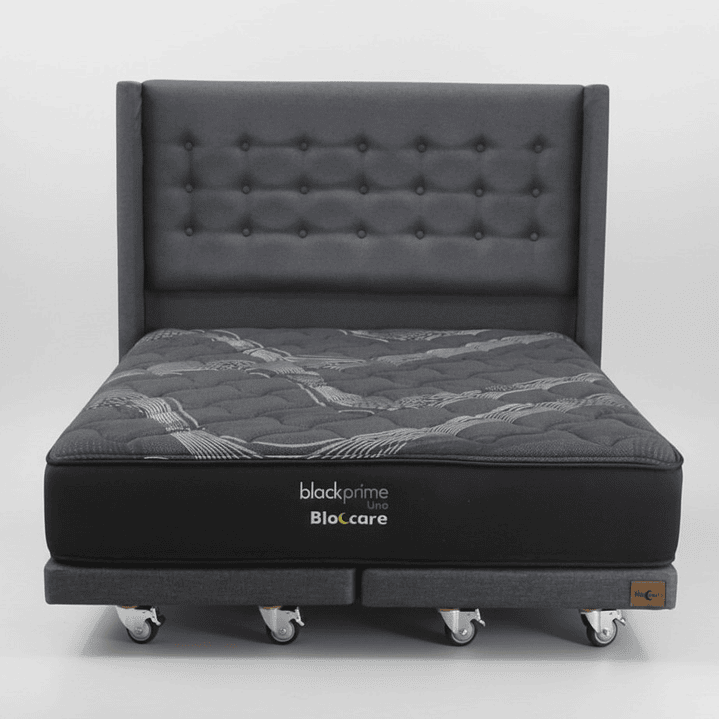 Cama 2 Plaza Box 8 cm + Colchon Black Prime - Modelo Uno+ Respaldo / Con Ruedas A Eleccion (Gris) 7