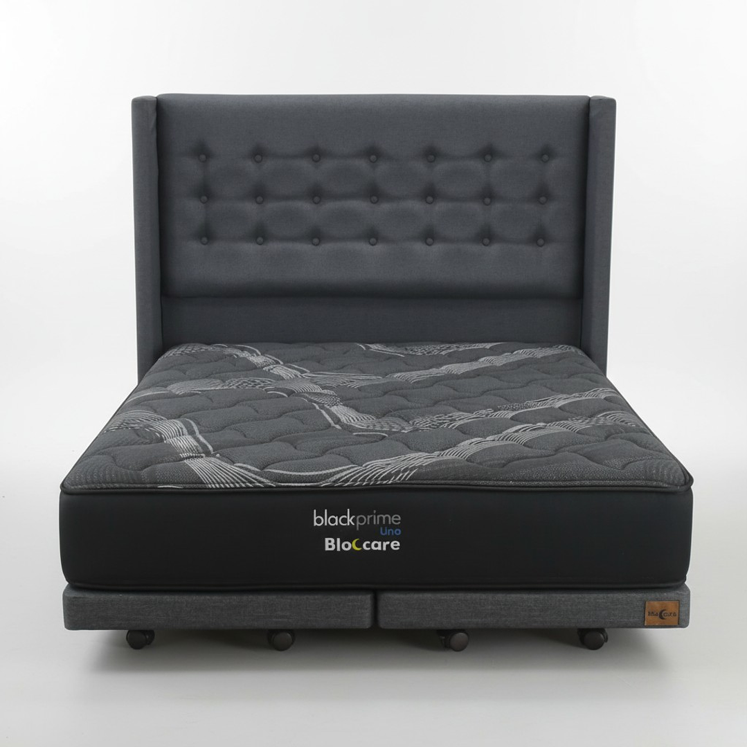 Cama 2 Plaza Box 8 cm + Colchon Black Prime - Modelo Uno+ Respaldo / Con Ruedas A Eleccion (Gris) 9