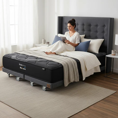 Cama King Box 8 cm + Colchon Black Prime - Modelo Uno+ Respaldo / Con Ruedas A Eleccion (Gris)