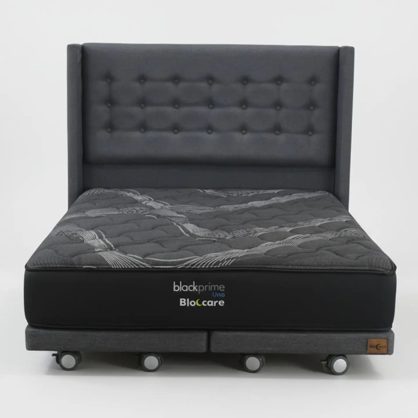 Cama King Box 8 cm + Colchon Black Prime - Modelo Uno+ Respaldo / Con Ruedas A Eleccion (Gris) 3