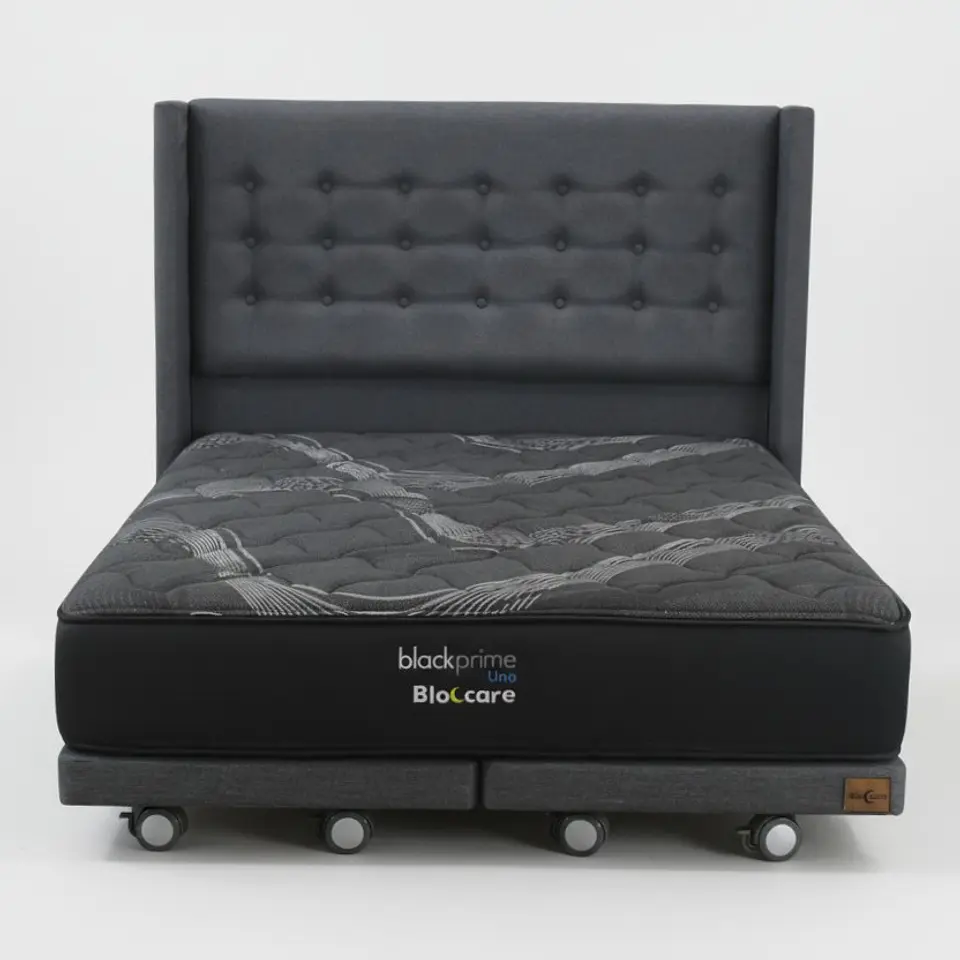 Cama King Box 8 cm + Colchon Black Prime - Modelo Uno+ Respaldo / Con Ruedas A Eleccion (Gris) 3