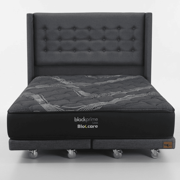 Cama King Box 8 cm + Colchon Black Prime - Modelo Uno+ Respaldo / Con Ruedas A Eleccion (Gris) 5