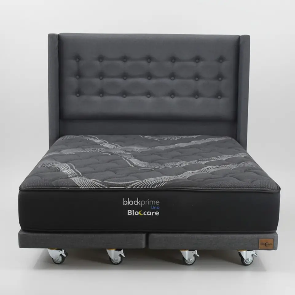 Cama King Box 8 cm + Colchon Black Prime - Modelo Uno+ Respaldo / Con Ruedas A Eleccion (Gris) 7