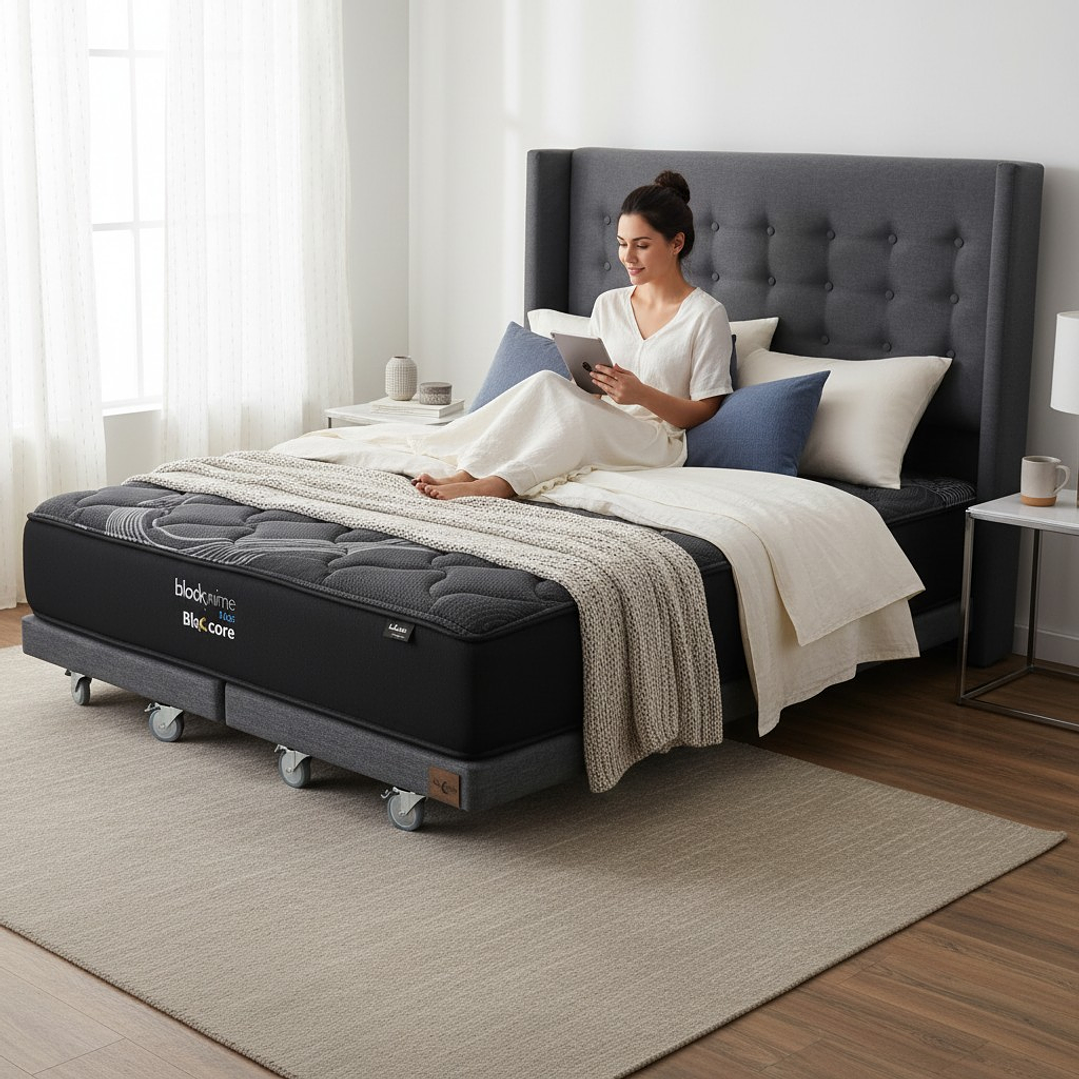 Cama Super King Box 8 cm + Colchon Black Prime - Modelo Uno+ Respaldo / Con Ruedas A Eleccion (Gris) 1