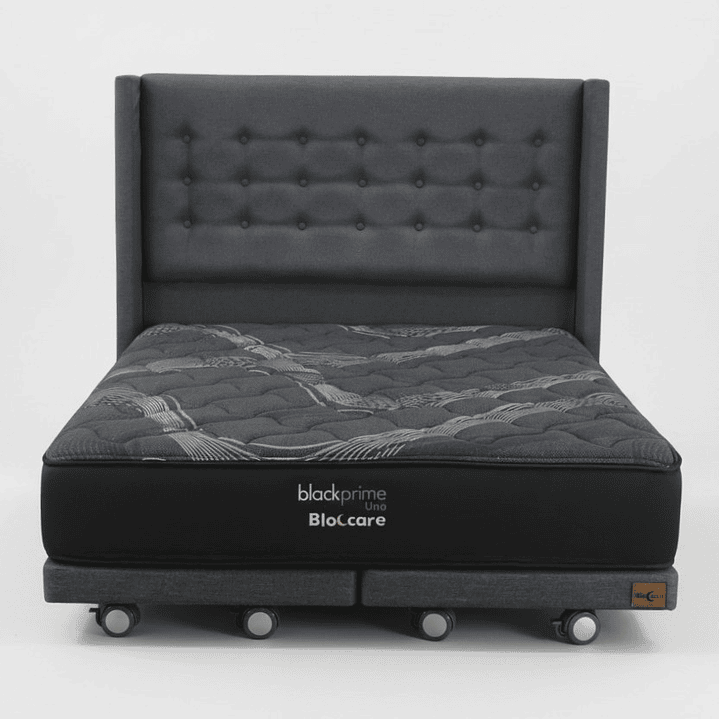 Cama Super King Box 8 cm + Colchon Black Prime - Modelo Uno+ Respaldo / Con Ruedas A Eleccion (Gris) 3