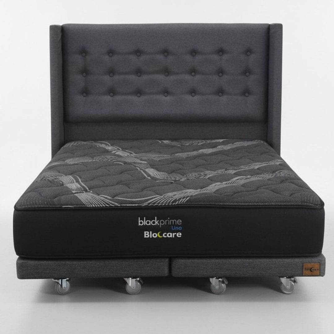 Cama Super King Box 8 cm + Colchon Black Prime - Modelo Uno+ Respaldo / Con Ruedas A Eleccion (Gris) 5