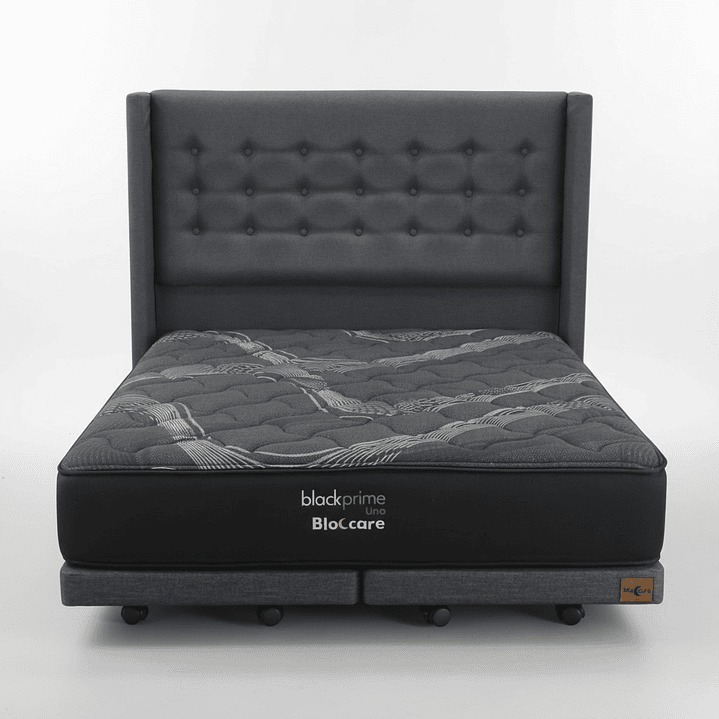 Cama Super King Box 8 cm + Colchon Black Prime - Modelo Uno+ Respaldo / Con Ruedas A Eleccion (Gris) 9