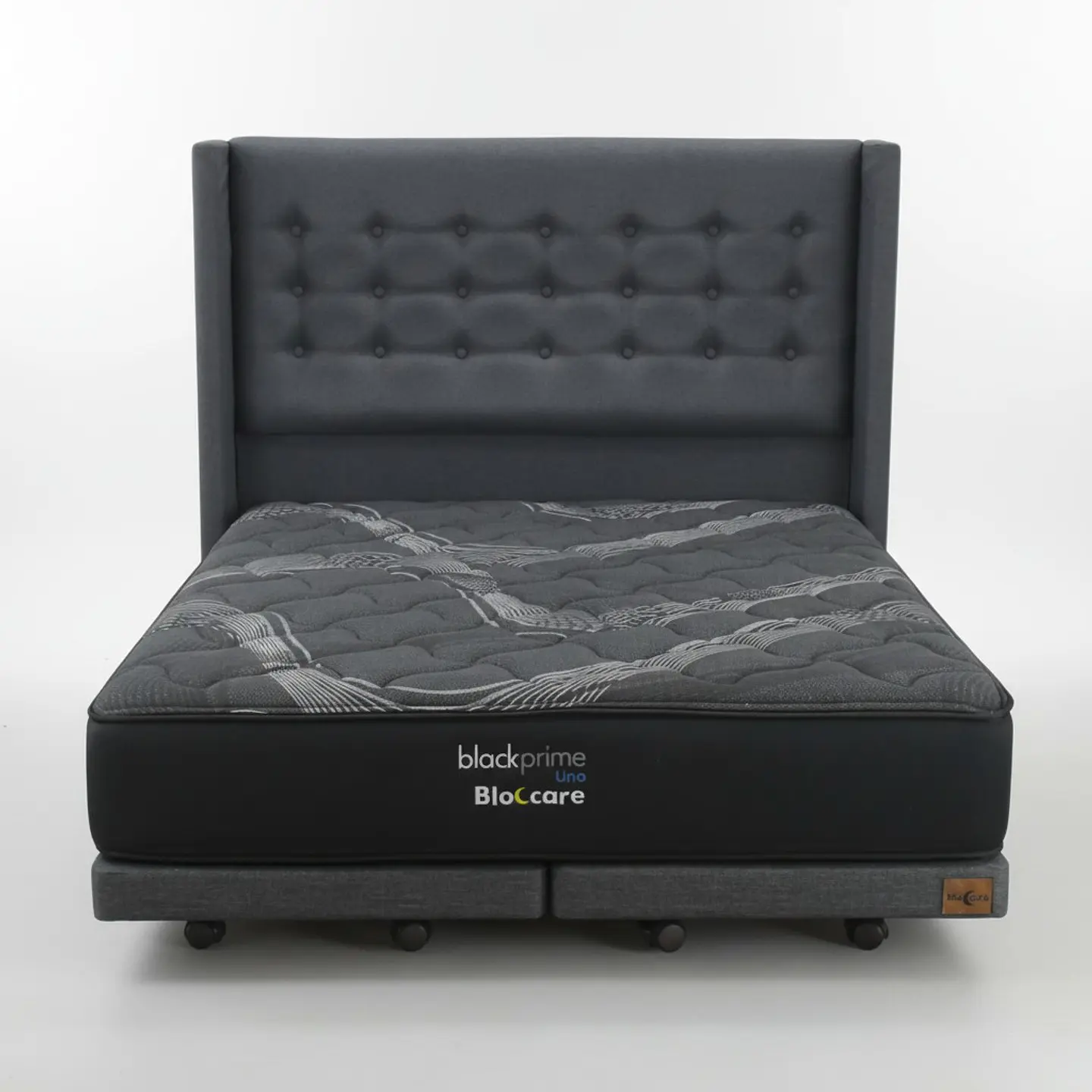 Cama Super King Box 8 cm + Colchon Black Prime - Modelo Uno+ Respaldo / Con Ruedas A Eleccion (Gris) 9