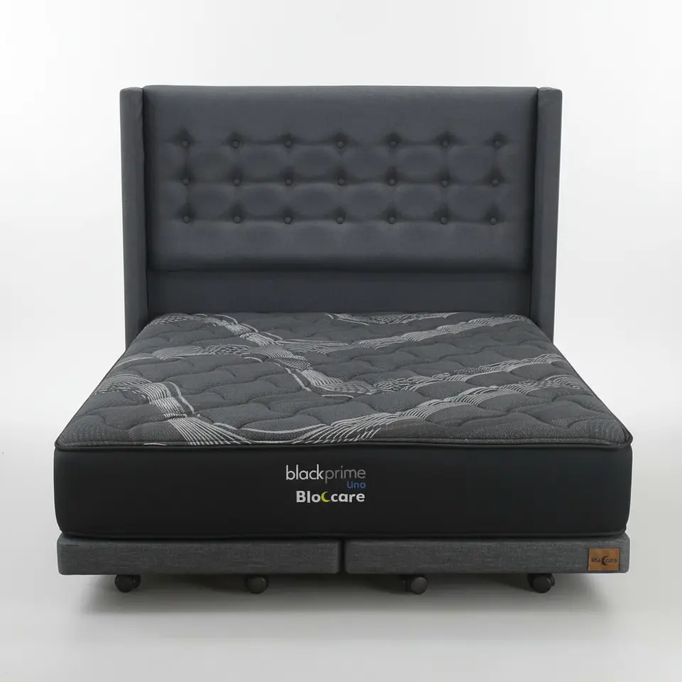 Cama Super King Box 8 cm + Colchon Black Prime - Modelo Uno+ Respaldo / Con Ruedas A Eleccion (Gris) 9