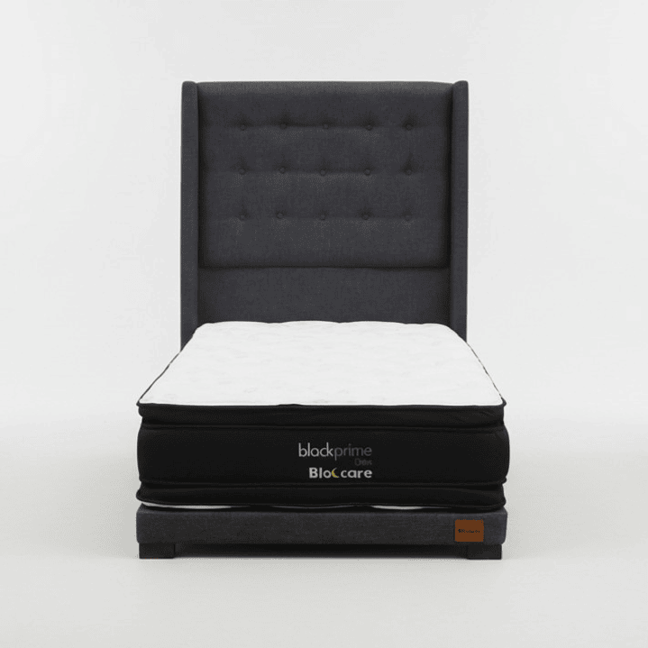Cama 1.5 Plaza Box 8 cm + Colchon Black Prime - Modelo Dos + Respaldo / Con Patas De Madera (Gris) 2