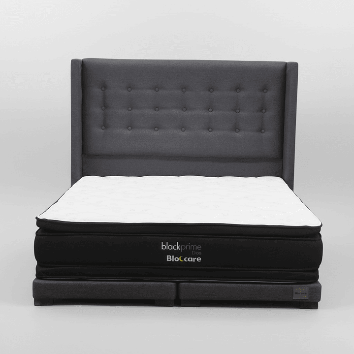 Cama 2 Plaza Box 8 cm + Colchon Black Prime - Modelo Dos + Respaldo / Con Patas De Madera (Gris) 2