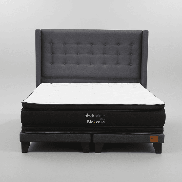 Cama King Box 8 cm + Colchon Black Prime - Modelo Dos + Respaldo / Con Patas De Madera (Gris) 4