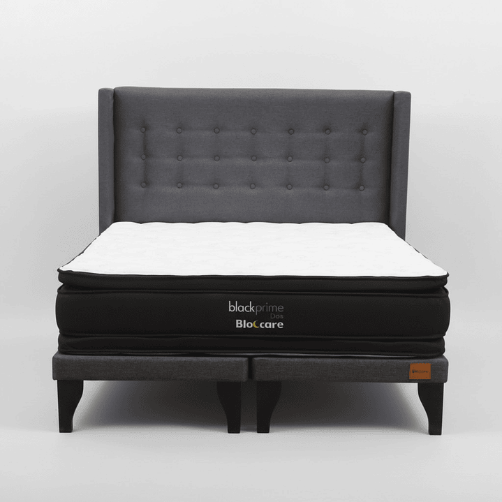 Cama King Box 8 cm + Colchon Black Prime - Modelo Dos + Respaldo / Con Patas De Madera (Gris) 6