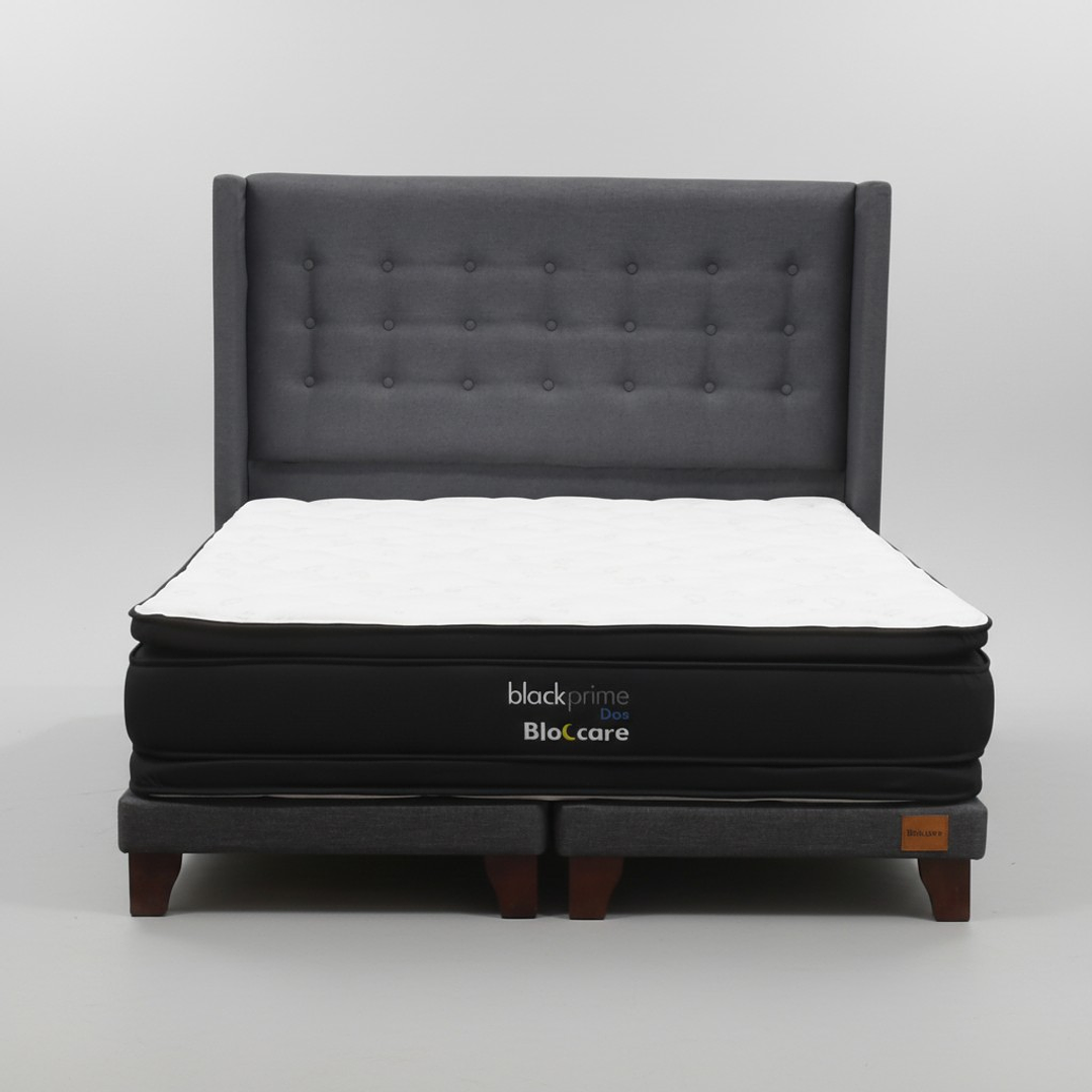 Cama Super King Box 8 cm + Colchon Black Prime - Modelo Dos + Respaldo / Con Patas De Madera (Gris) 4