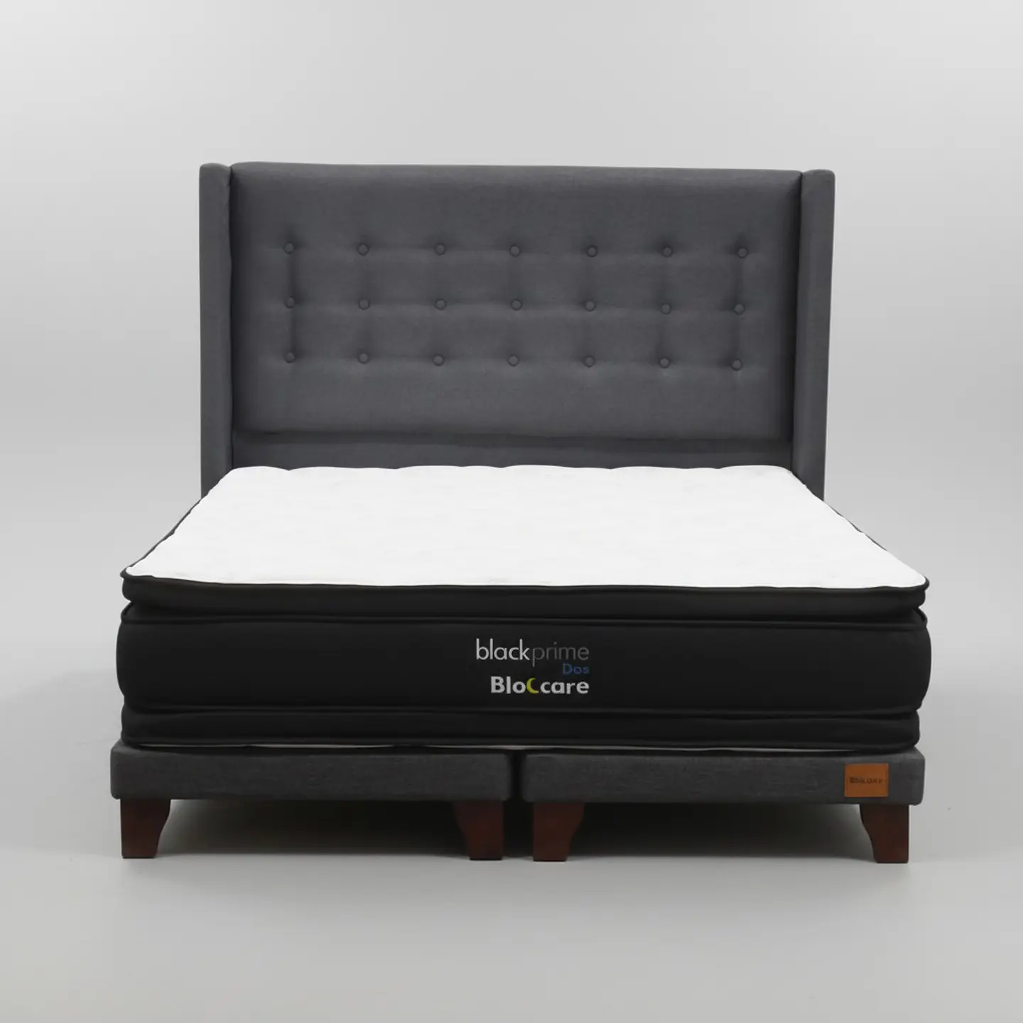 Cama Super King Box 8 cm + Colchon Black Prime - Modelo Dos + Respaldo / Con Patas De Madera (Gris) 4