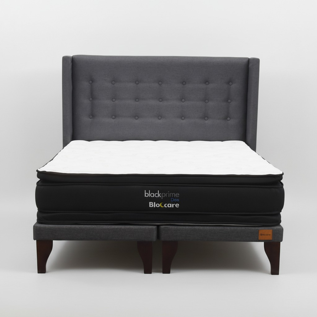 Cama Super King Box 8 cm + Colchon Black Prime - Modelo Dos + Respaldo / Con Patas De Madera (Gris) 6