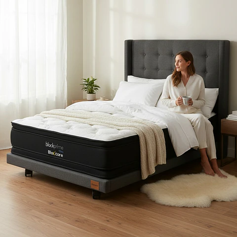Cama 1.5 Plaza Box 8 cm + Colchon Black Prime - Modelo Dos + Respaldo / Con Ruedas A Eleccion (Gris)