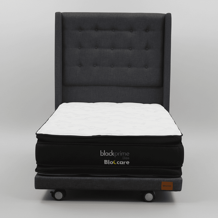 Cama 1.5 Plaza Box 8 cm + Colchon Black Prime - Modelo Dos + Respaldo / Con Ruedas A Eleccion (Gris) 3