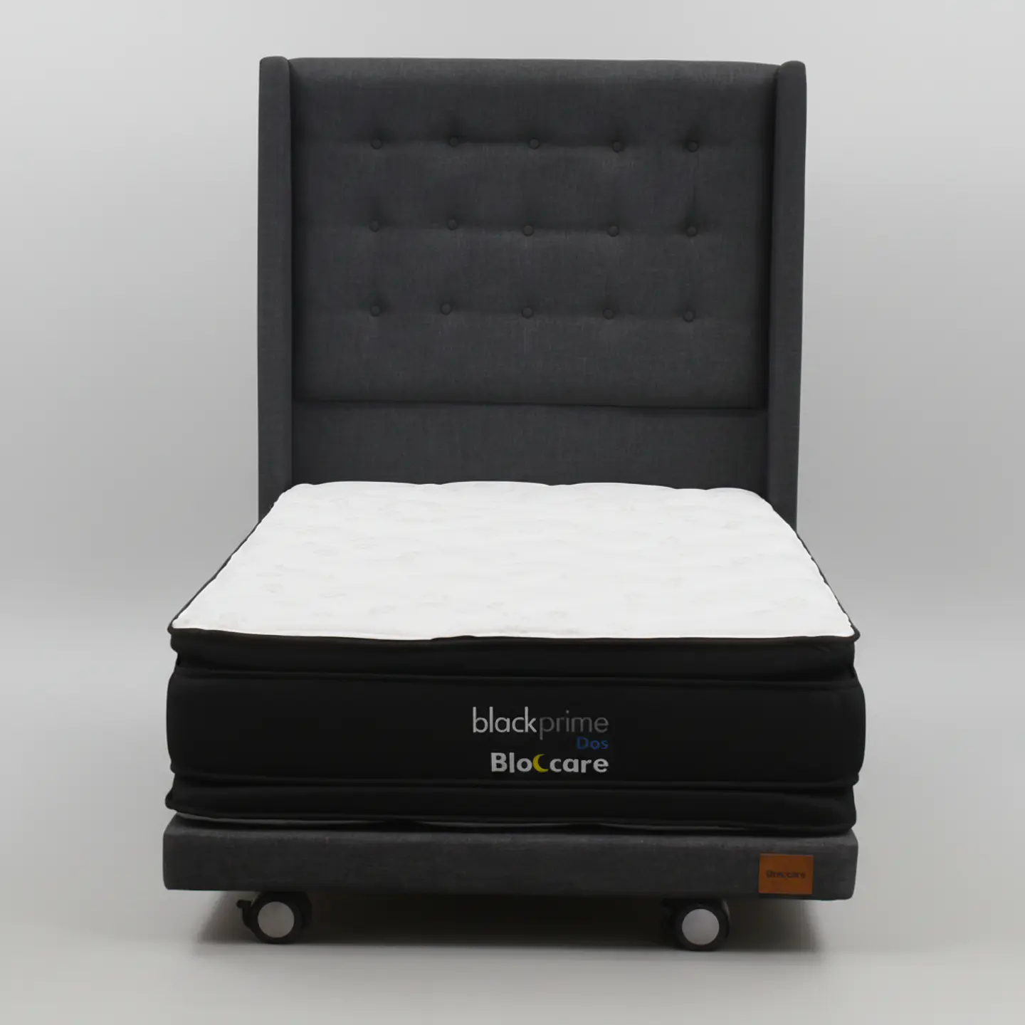 Cama 1.5 Plaza Box 8 cm + Colchon Black Prime - Modelo Dos + Respaldo / Con Ruedas A Eleccion (Gris) 3