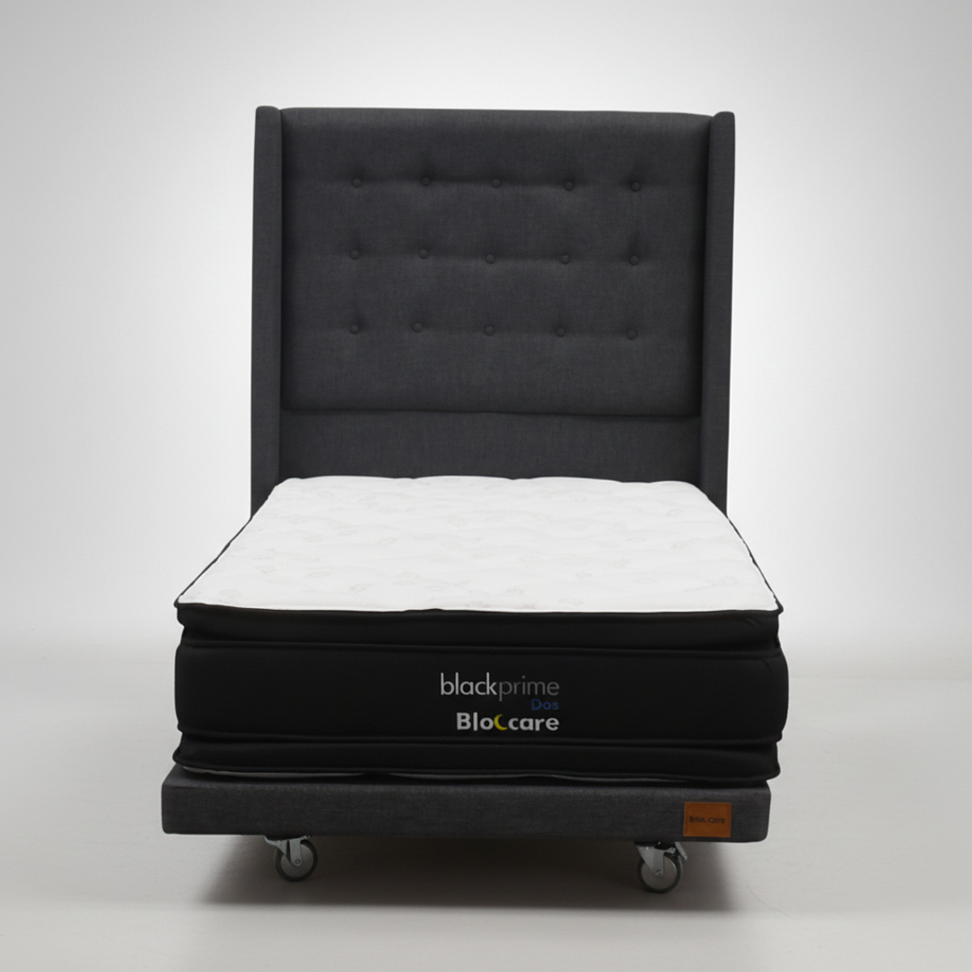 Cama 1.5 Plaza Box 8 cm + Colchon Black Prime - Modelo Dos + Respaldo / Con Ruedas A Eleccion (Gris) 5