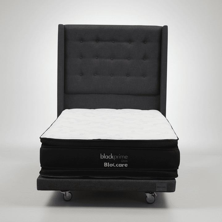 Cama 1.5 Plaza Box 8 cm + Colchon Black Prime - Modelo Dos + Respaldo / Con Ruedas A Eleccion (Gris) 5