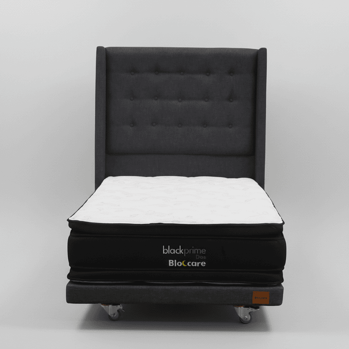 Cama 1.5 Plaza Box 8 cm + Colchon Black Prime - Modelo Dos + Respaldo / Con Ruedas A Eleccion (Gris) 7