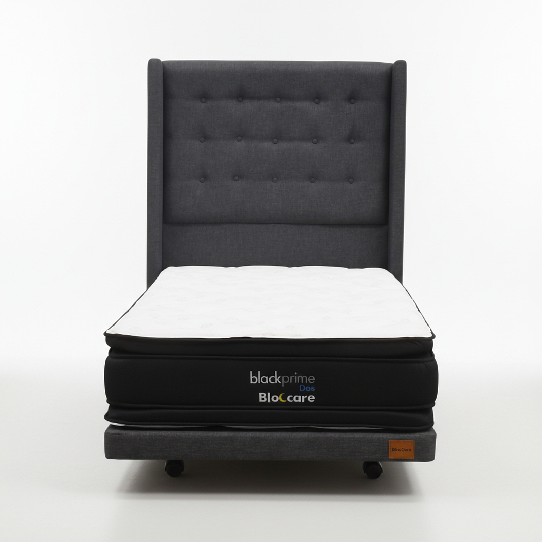 Cama 1.5 Plaza Box 8 cm + Colchon Black Prime - Modelo Dos + Respaldo / Con Ruedas A Eleccion (Gris) 9