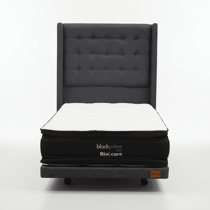 Cama 1.5 Plaza Box 8 cm + Colchon Black Prime - Modelo Dos + Respaldo / Con Ruedas A Eleccion (Gris) 9
